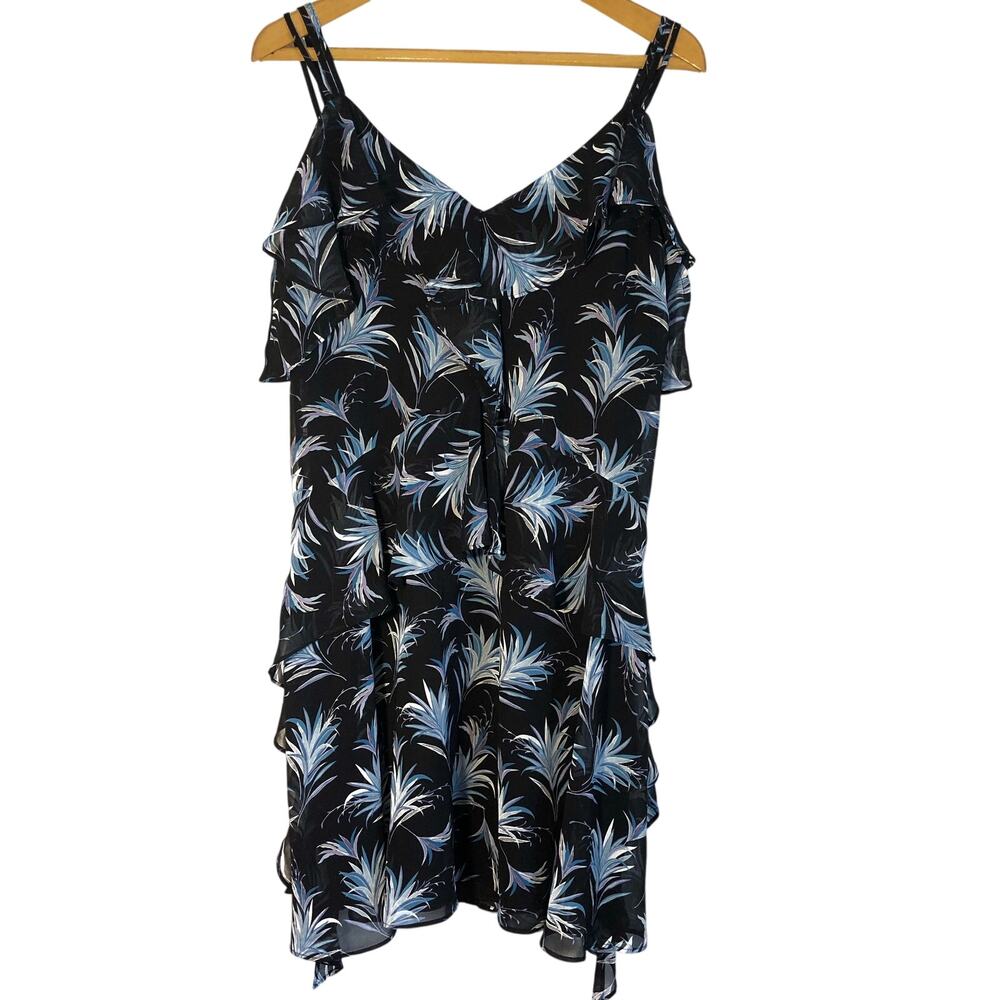 Taylor Black Blue Sleeveless Shift Dress Ruffled Tiered Feathers 10 Whimsigoth